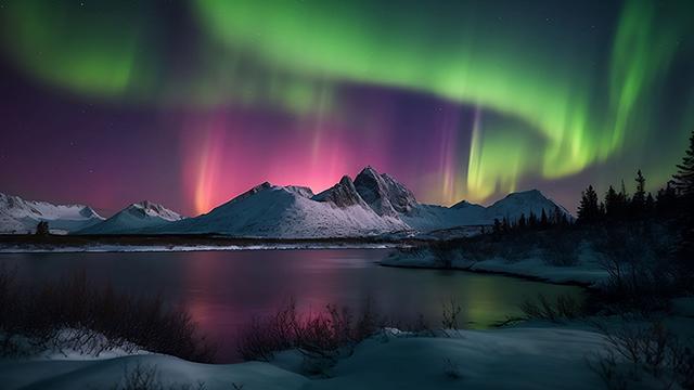 the northern lights over a mountain range